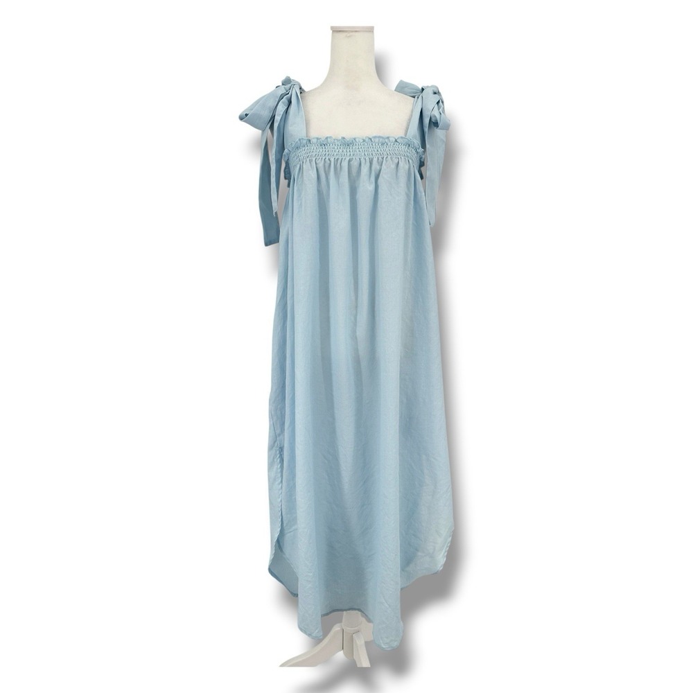 Sunday‎ Forever Sleepwalker Gown Maxi Dress S Blue Tie Shoulder Boho Coastal